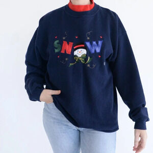 Vintage 90's Endless Designs Navy Snowman & Snow Crewneck Sweater Grandmacore L